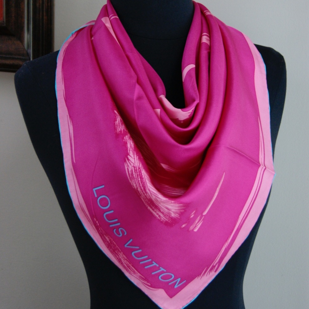 Louis Vuitton Pink Fuchsia Logo Silk Scarf - Picture 7 of 7